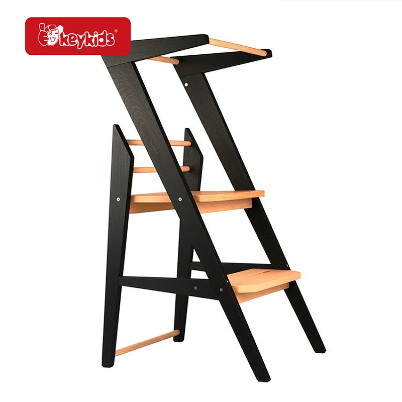 Montessori Folding Wooden Step Stool Kitchen Helper Standing Tower for Kids W08G389